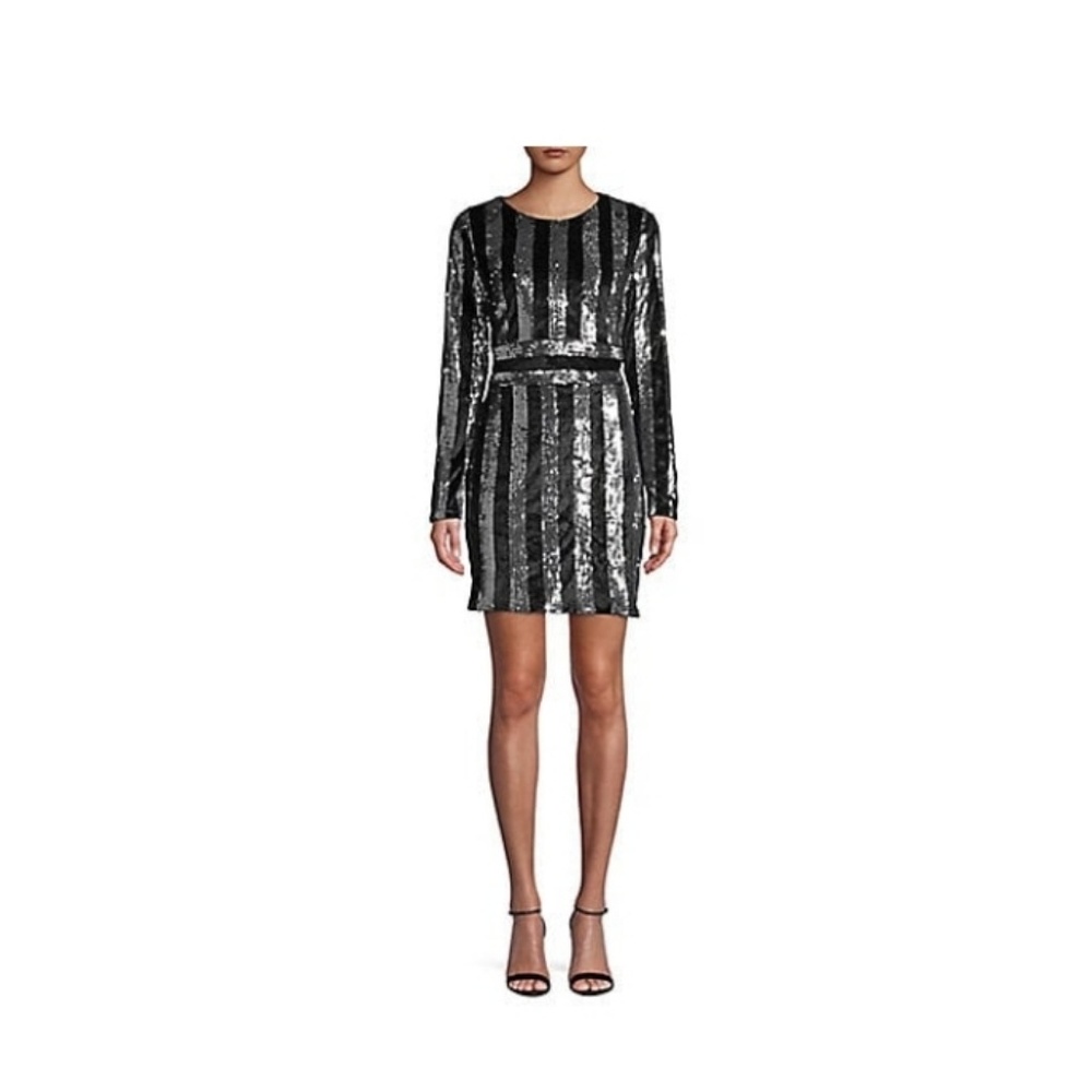 QUIZ Long-Sleeve Striped Sequin Dress
